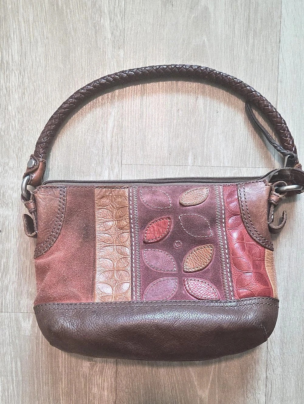 Fossil Brown & Red Genuine Leather Bag